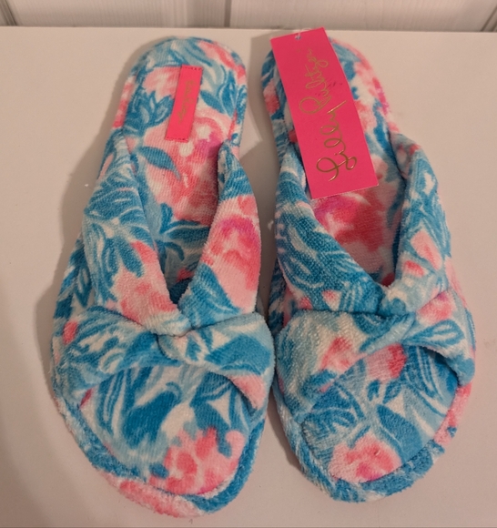 New Lilly Pulitzer Womens Slippers GWP Terry Sandals Slides Size 7/8 - Picture 1 of 5